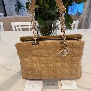 DIOR Quilted Beige Leather Satchel with Gold Hardware